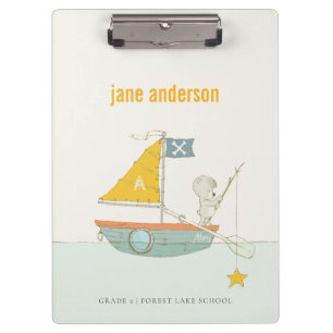 Cute Gevist Beer Star Sailboat Kinder Monogram Klembord
