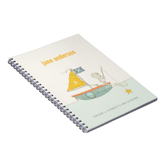 Cute Gevist Beer Star Sailboat Kinder Monogram Notitieboek (Rechterzijde)