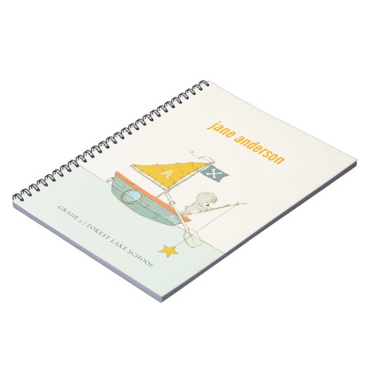 Cute Gevist Beer Star Sailboat Kinder Monogram Notitieboek (Linkerzijde)