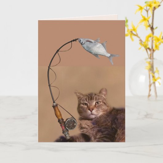 Cute Gevist Cat Vaderdag Kaart (Gele Bloem)