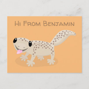 Cute gevlekte tan gekko cartoon illustratie briefkaart