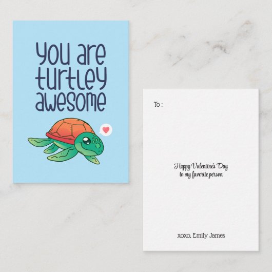 Cute Geweldige Turtle Funny Kinder Valentijnsdag Notitiekaartje (Voorkant / Achterkant)