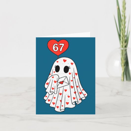 Cute Ghost 6 7 Six Seven Meme Valentines Day Men W Kaart (Voorkant)