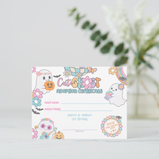 Cute Ghost Adoption Certificate Briefkaart (Staand voorkant)