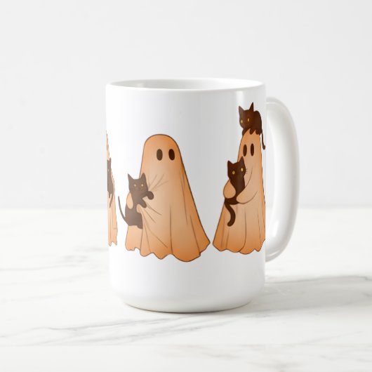 Cute Ghost and Black Cat Halloween Mug Koffiemok (Voorkant rechts)