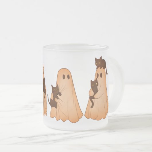Cute Ghost and Black Cat Halloween Mug Matglas Koffiemok (Voorkant rechts)