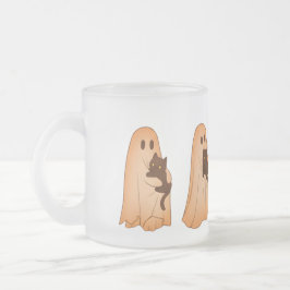 Cute Ghost and Black Cat Halloween Mug Matglas Koffiemok