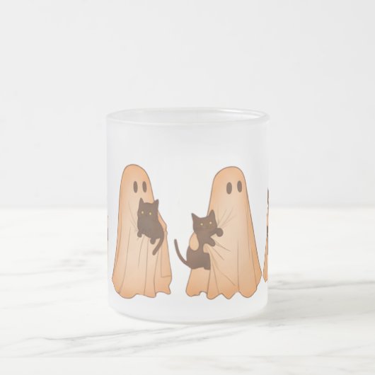 Cute Ghost and Black Cat Halloween Mug Matglas Koffiemok (Center)