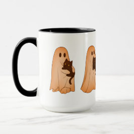 Cute Ghost and Black Cat Halloween Mug Mok
