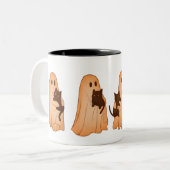 Cute Ghost and Black Cat Halloween Mug Tweekleurige Koffiemok (Voorkant links)