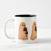 Cute Ghost and Black Cat Halloween Mug Tweekleurige Koffiemok (Links)