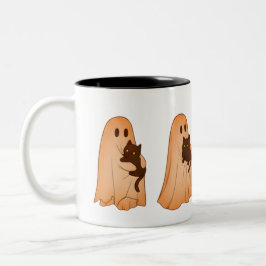 Cute Ghost and Black Cat Halloween Mug Tweekleurige Koffiemok