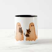 Cute Ghost and Black Cat Halloween Mug Tweekleurige Koffiemok (Center)