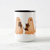 Cute Ghost and Black Cat Halloween Mug Tweekleurige Koffiemok (Center)