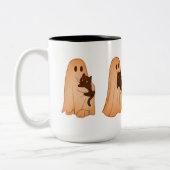 Cute Ghost and Black Cat Halloween Mug Tweekleurige Koffiemok (Links)