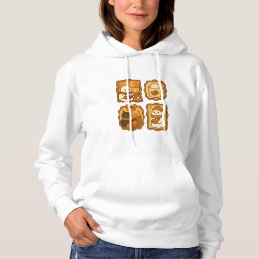 Cute Ghost and Cat in Autumn Season | Cozy Fall Hoodie (Voorkant)