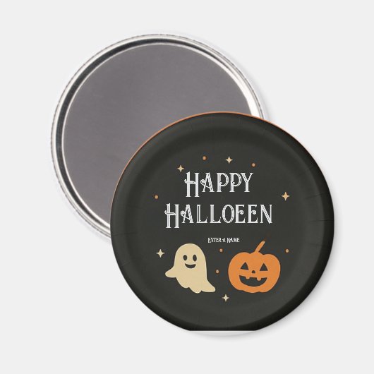 Cute Ghost and Pumpkin Halloween Paper Plate with  Magneet (Voorkant / Achterkant)