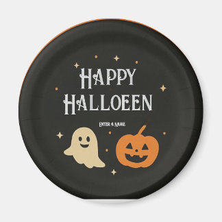 Cute Ghost and Pumpkin Halloween Paper Plate with  Magneet