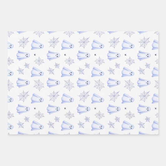 Cute Ghost and Spiderweb Halloween Inpakpapier Vel (Voorkant 2)