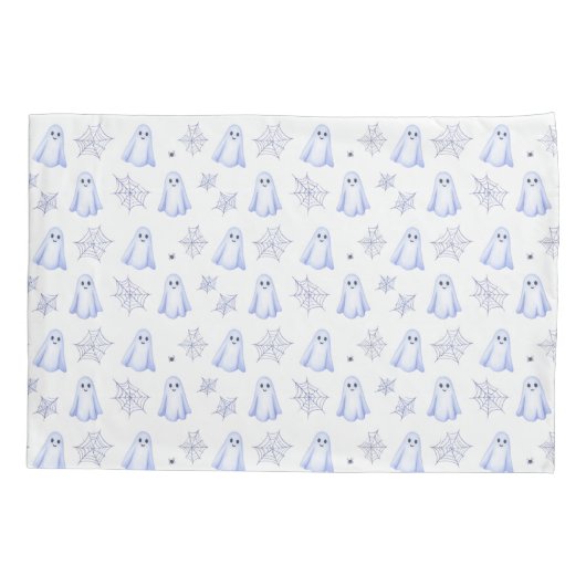 Cute Ghost and Spiderweb Halloween Kussensloop (Achterkant)