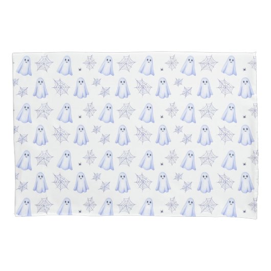 Cute Ghost and Spiderweb Halloween Kussensloop (Voorkant)