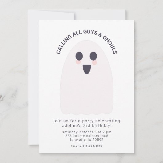 Cute Ghost Birthday Party Invitation Kaart (Voorkant)