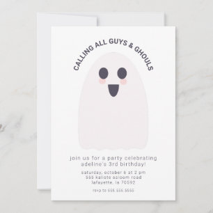 Cute Ghost Birthday Party Invitation Kaart