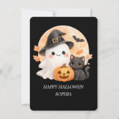 Cute Ghost & Black Cat Happy Halloween Card Kaart (Voorkant)