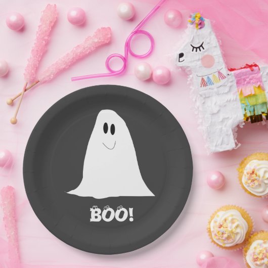 Cute Ghost Black en White Halloween Papieren Bordje (Feest)