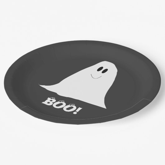 Cute Ghost Black en White Halloween Papieren Bordje (Gekanteld)