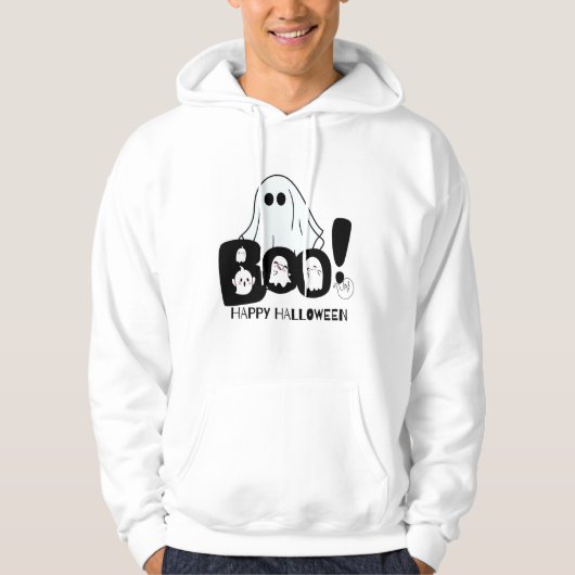 Cute Ghost Boo and Happy Halloween Cartoon Design Hoodie (Voorkant)