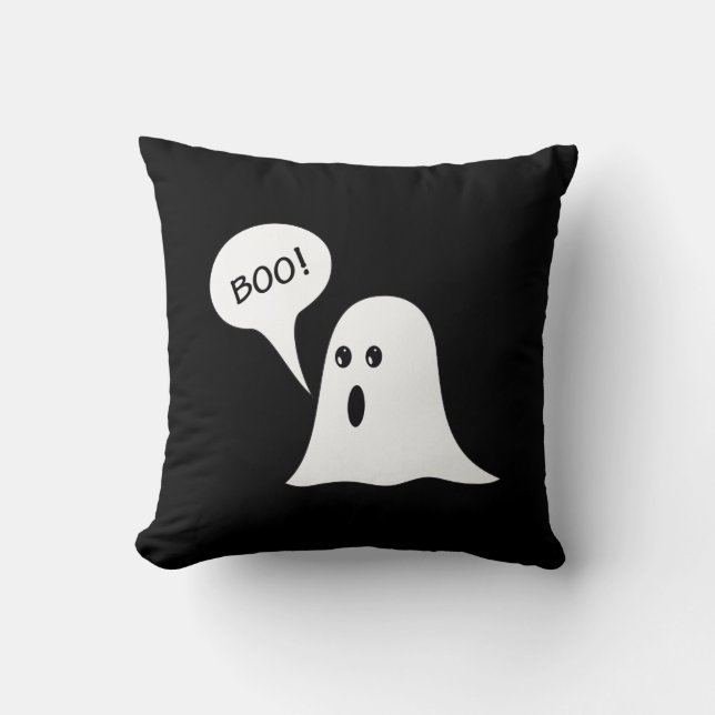 Cute Ghost BOO Halloween Black and Orange Kussen (Voorkant)