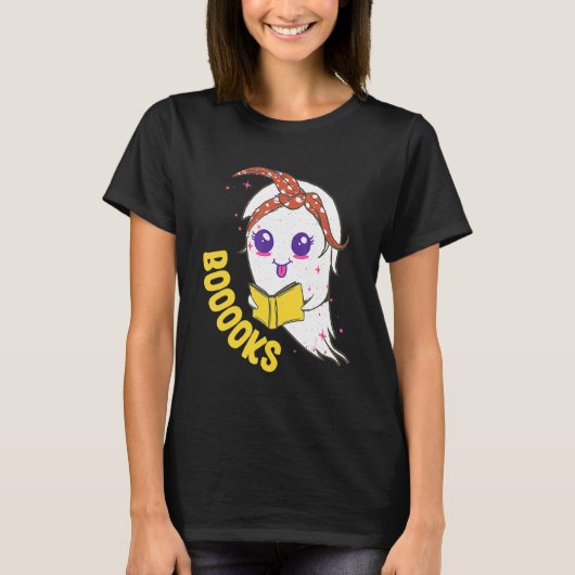 Cute Ghost Book Reading For Teacher Booooks Hallow T-shirt (Voorkant)