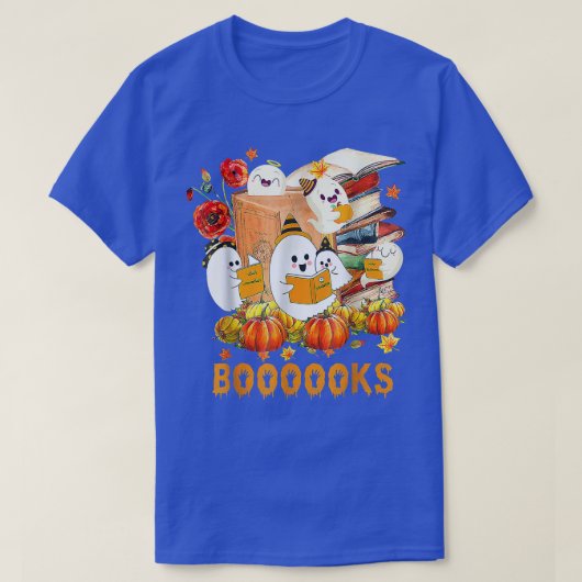 Cute Ghost Book Reading Halloween Teacher Library T-shirt (Design voorkant)
