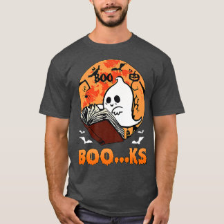  Cute Ghost Book Reading Halloween Teacher T-shirt