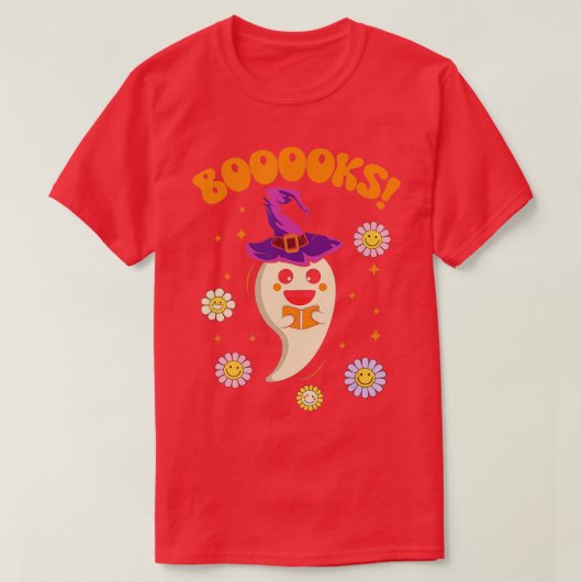Cute Ghost Booooks Reading Library Books Halloween T-shirt (Design voorkant)