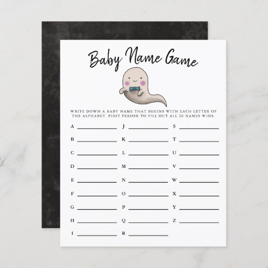 Cute Ghost Boy Baby Name Shower Game (Voorkant / Achterkant)