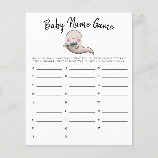 Cute Ghost Boy Baby Name Shower Game (Voorkant)