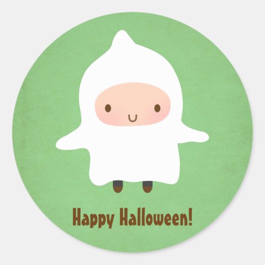 Cute Ghost Boy niet zo eng Halloween Ronde Sticker (Voorkant)