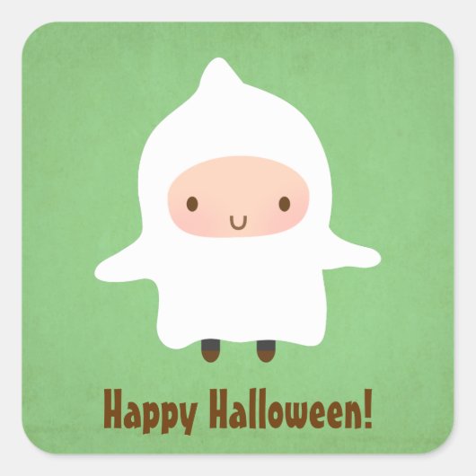 Cute Ghost Boy niet zo eng Halloween Vierkante Sticker (Voorkant)