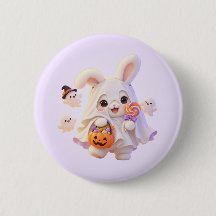 Cute Ghost Bunny Halloween Knopspeld