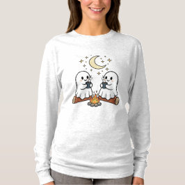 Cute Ghost Campfire Cozy Halloween Long Sleeve Tee T-shirt