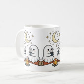 Cute Ghost Campfire Moon Spooky Season Mug Koffiemok (Voorkant links)