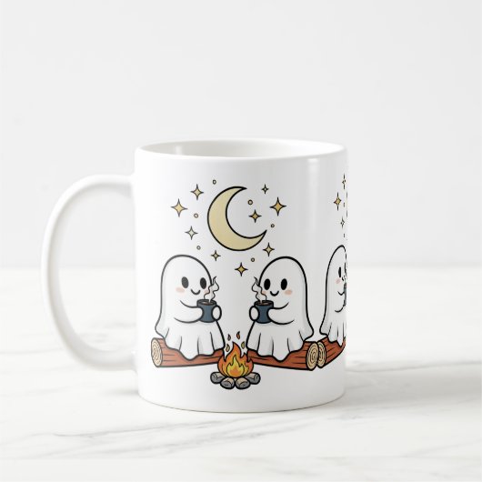 Cute Ghost Campfire Moon Spooky Season Mug Koffiemok (Links)