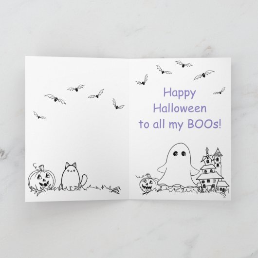 Cute Ghost Cartoon Fijne Halloween Vakantiekaart Feestdagen Kaart (Binnen)