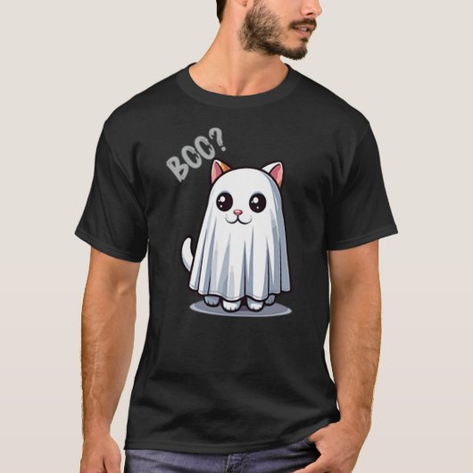 Cute Ghost Cat Boo Halloween Kawaii Minimalist T-shirt (Voorkant)