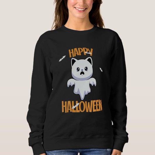 Cute Ghost Cat Halloween Cat  Spooky Season Trui (Voorkant)