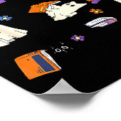 Cute Ghost Cat Reading Books Lover Bookish Hallowe Poster (Hoek)