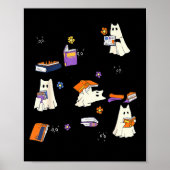 Cute Ghost Cat Reading Books Lover Bookish Hallowe Poster (Voorkant)
