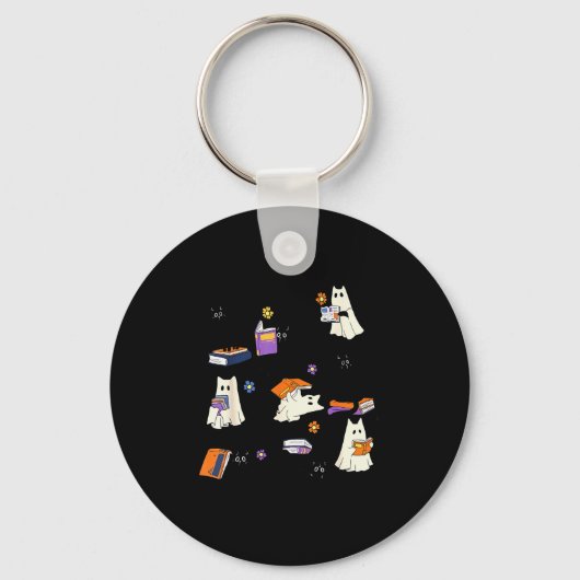 Cute Ghost Cat Reading Books Lover Bookish Hallowe Sleutelhanger (Voorkant)